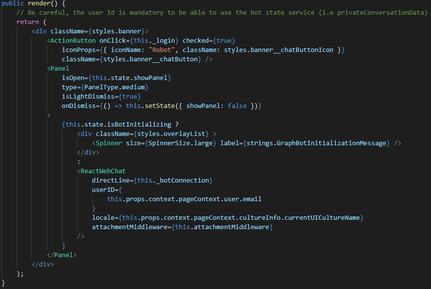 Imagen 4. – Método de renderizado de la extensión de SPFX.