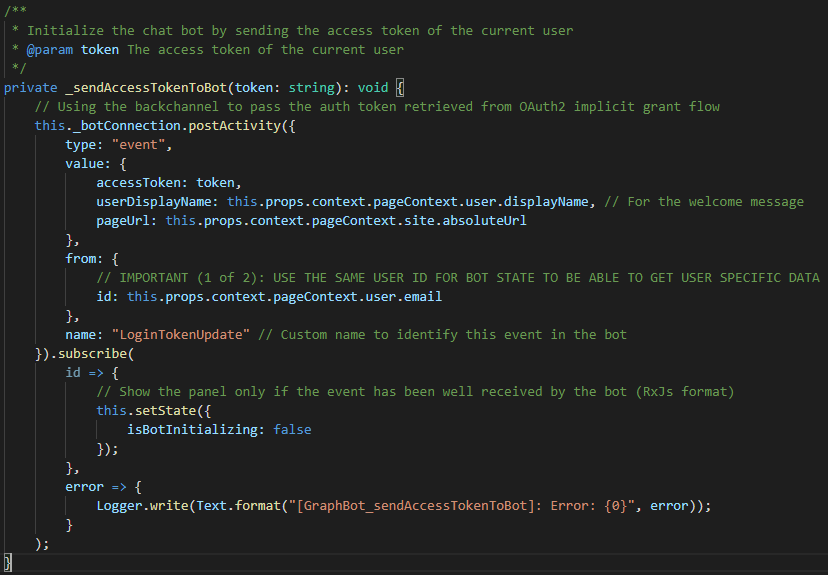 Imagen 5. – Definición de la variable DirectLine del Bot.