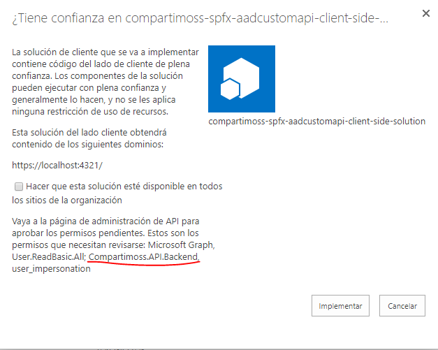 Imagen 5.- Instalación de la App en SPO.