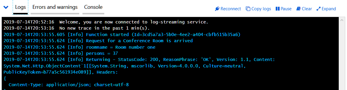 Imagen 9.- La Función de Azure trabajando con los datos del Flujo.