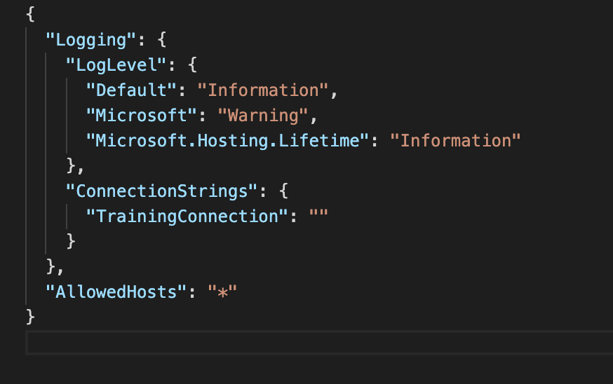 Imagen 4.- Contenido del fichero appsettings.json
