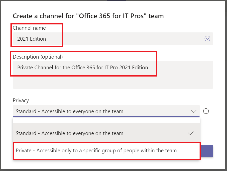 Imagen 4.- Creación de un canal privado.