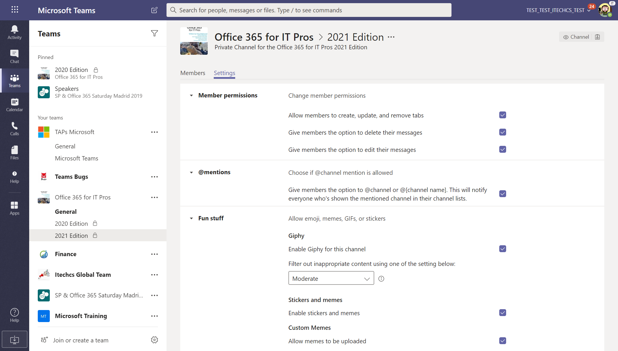Imagen 9.- Sección de “Settings” en la administración de un Canal Privado.