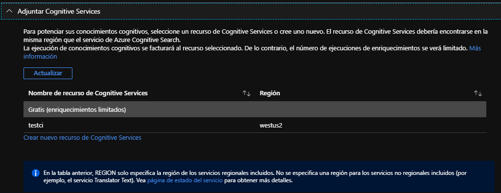 Imagen 7.- Adjuntar servicio cognitivo de Azure.