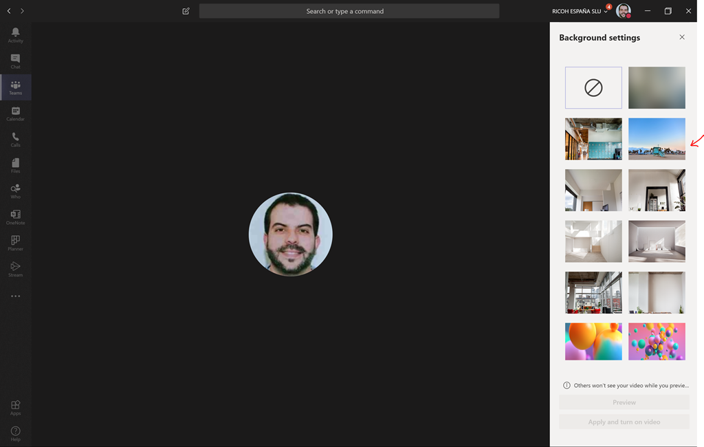 Imagen 8.- Galería de Imágenes para utilizar como imagen de fondo en vídeo-llamadas y reuniones con video en Teams.