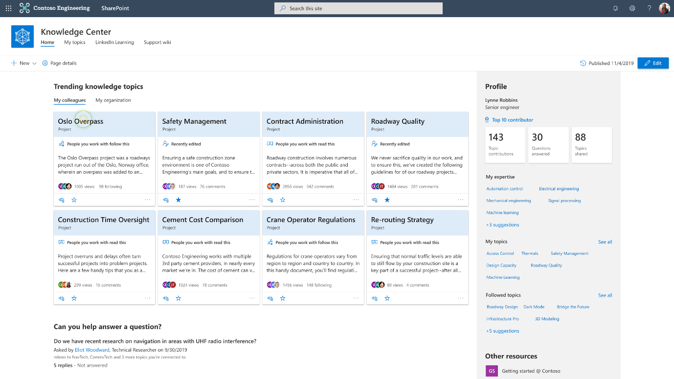Imagen 11.- Un Knowledge Center de Project Cortex que utiliza SharePoint como motor.