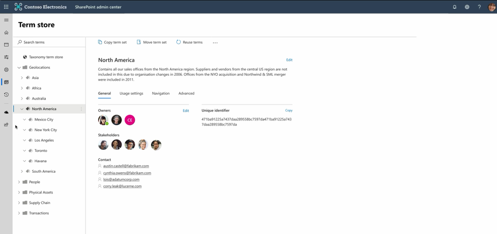 Imagen 12.- El nuevo servicio de metadatos de SharePoint Online.