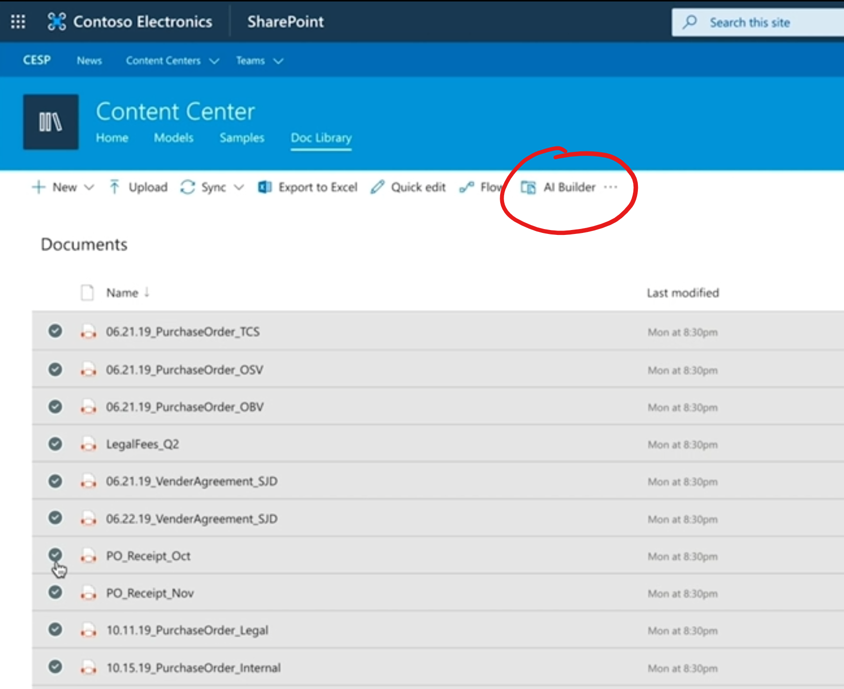Imagen 6.- AI Builder estará integrado en las bibliotecas de SharePoint.