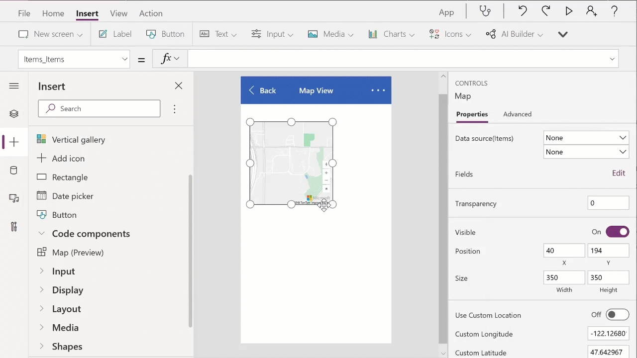 Powerapps, Azure Maps y Geoespatial Features