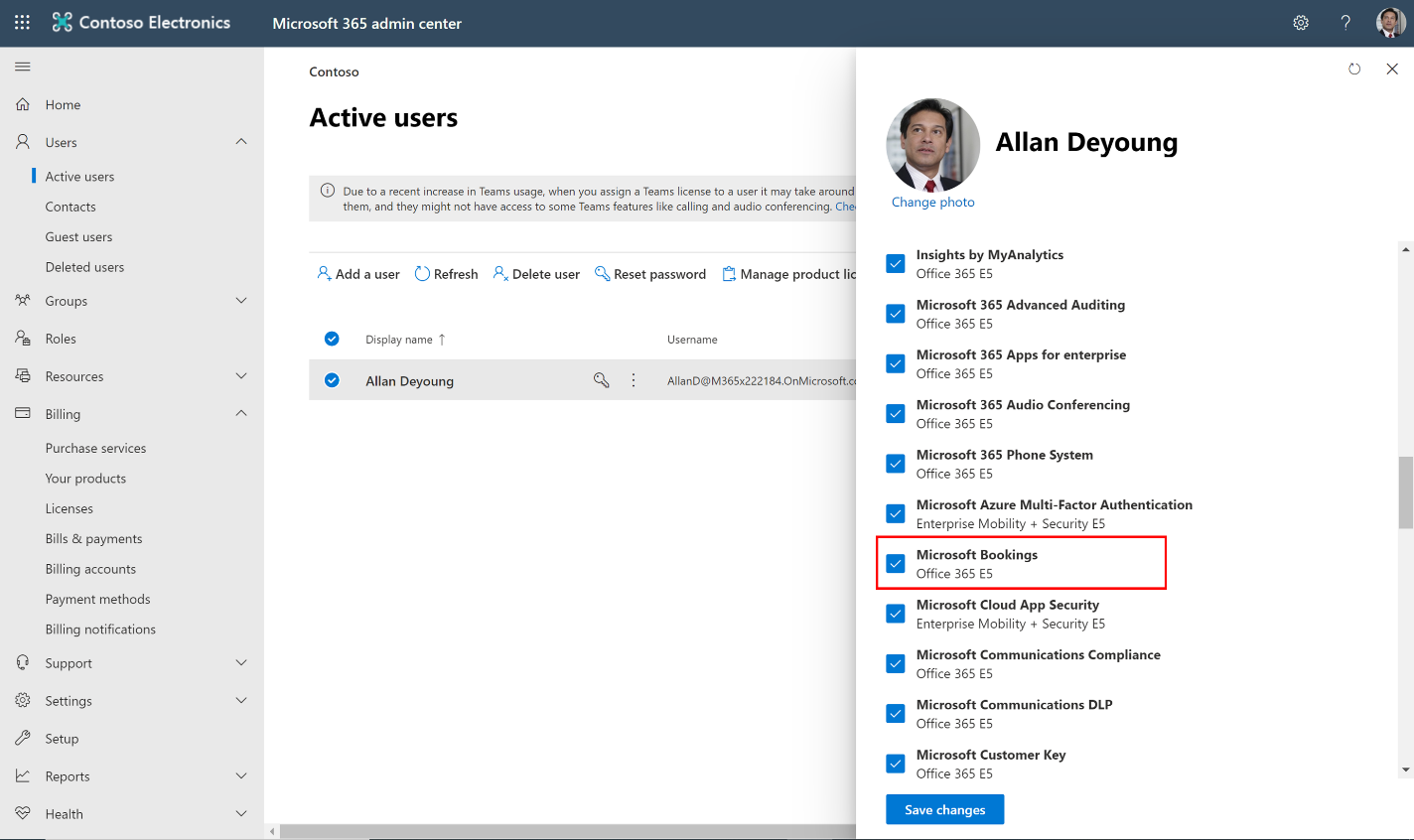 Imagen 4.- Licencia de Bookings asignada a un usuario.