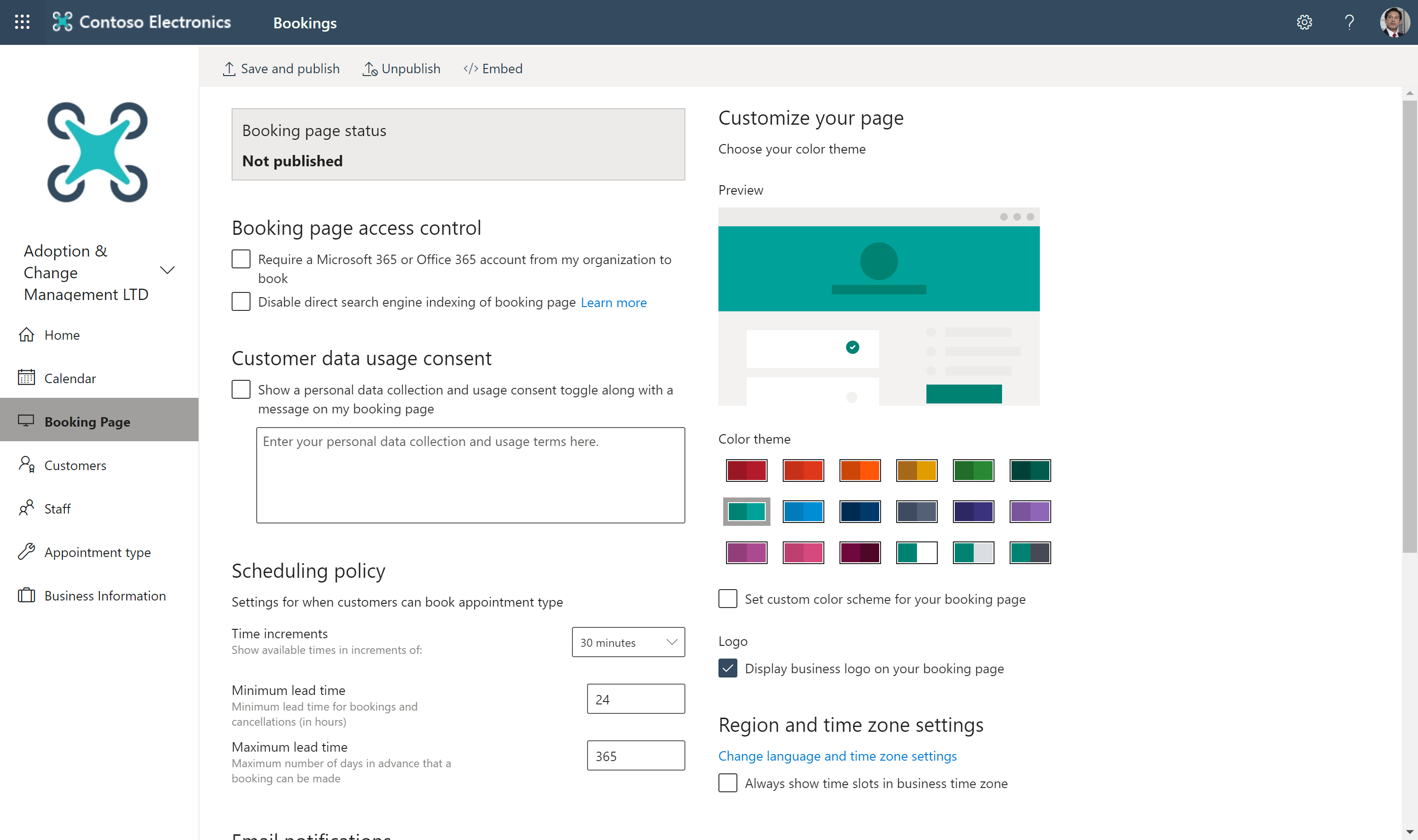 Imagen 9.- Configuración de la página pública de Bookings.