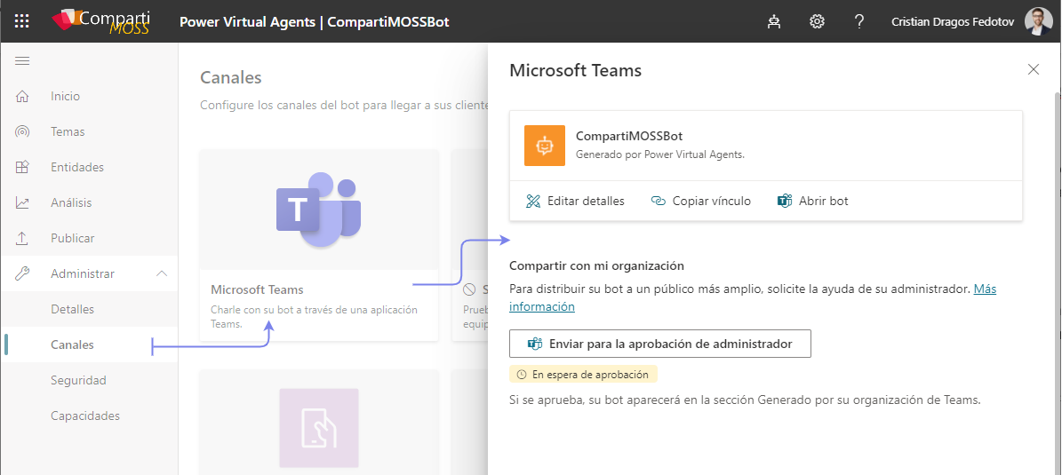 Imagen 10.- Publicación del Bot en el canal de Microsoft Teams.