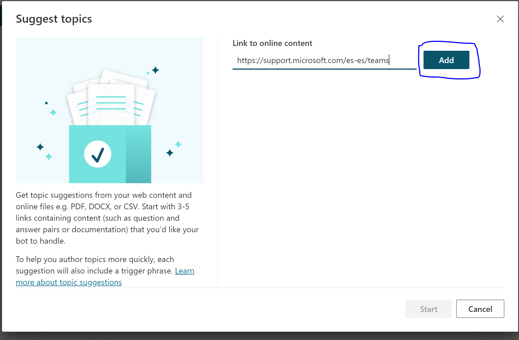 Imagen 10.- Configuración del origen de información para los temas sugeridos.