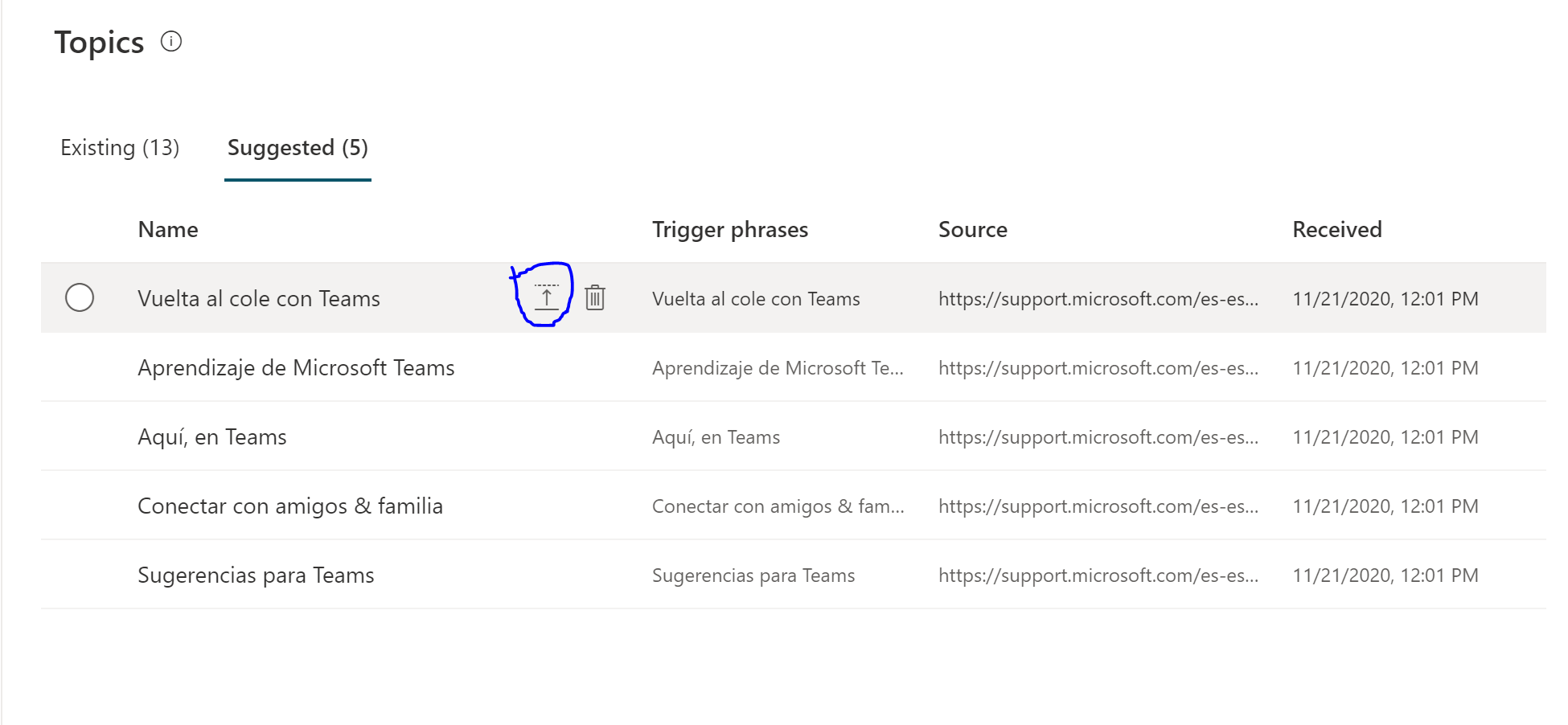 Imagen 11.- Selección de los temas sugeridos a utilizar.