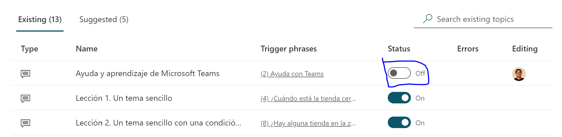 Imagen 12.- Habilitando temas.