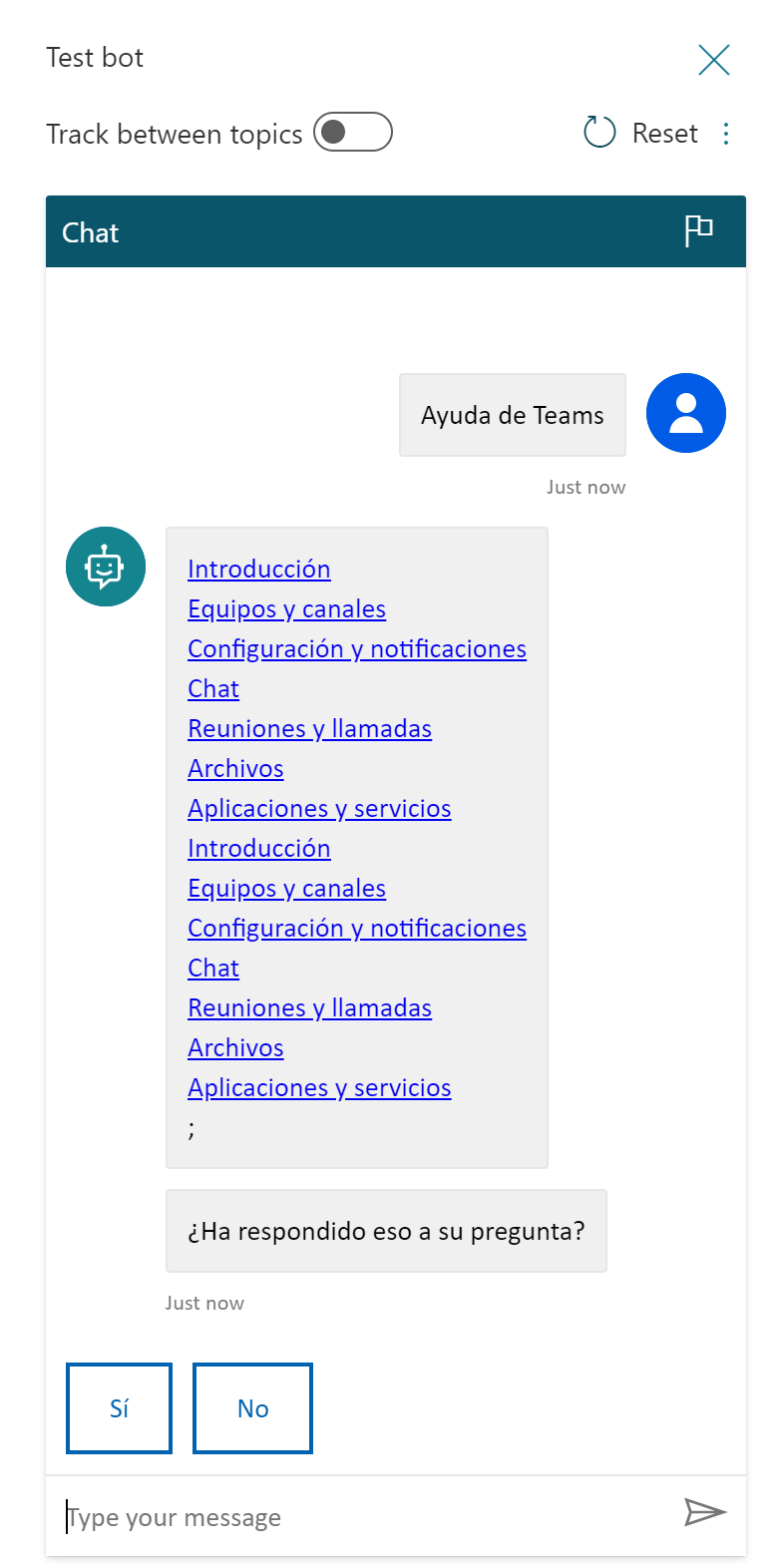 Imagen 13.- Probando el chatbot.