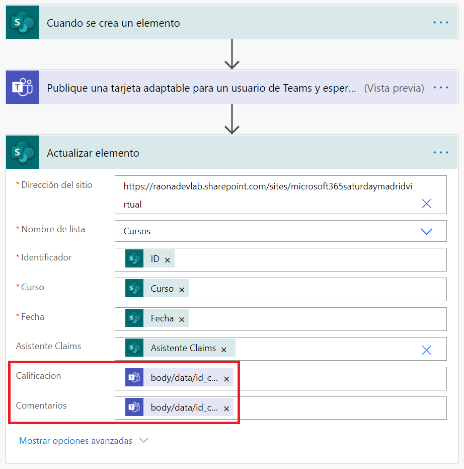 Imagen 19.- Registro de las respuestas en el Flow de Power Autoamte.