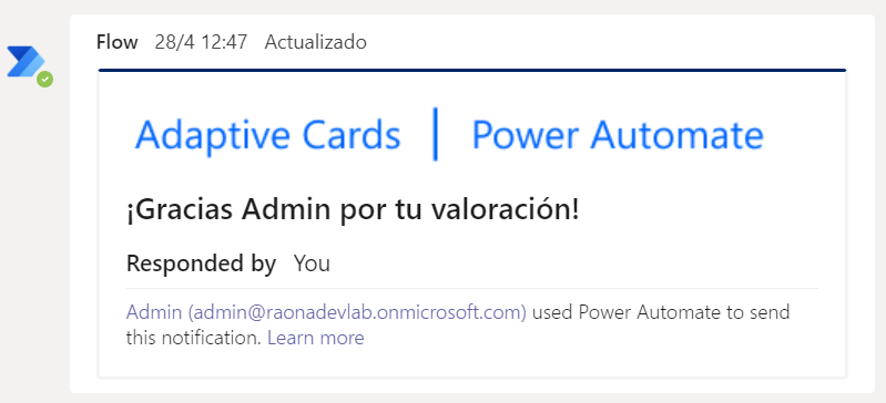 Imagen 21.- Adaptive Card en Flow.