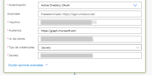 Imagen 6.- Configuración de la autenticación y autorización del conector.