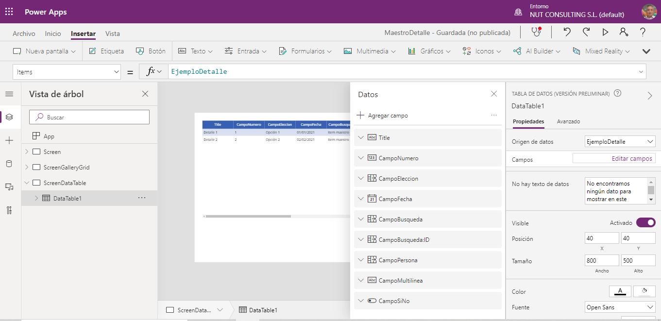 Imagen 5.- Personalizando el DataTable.