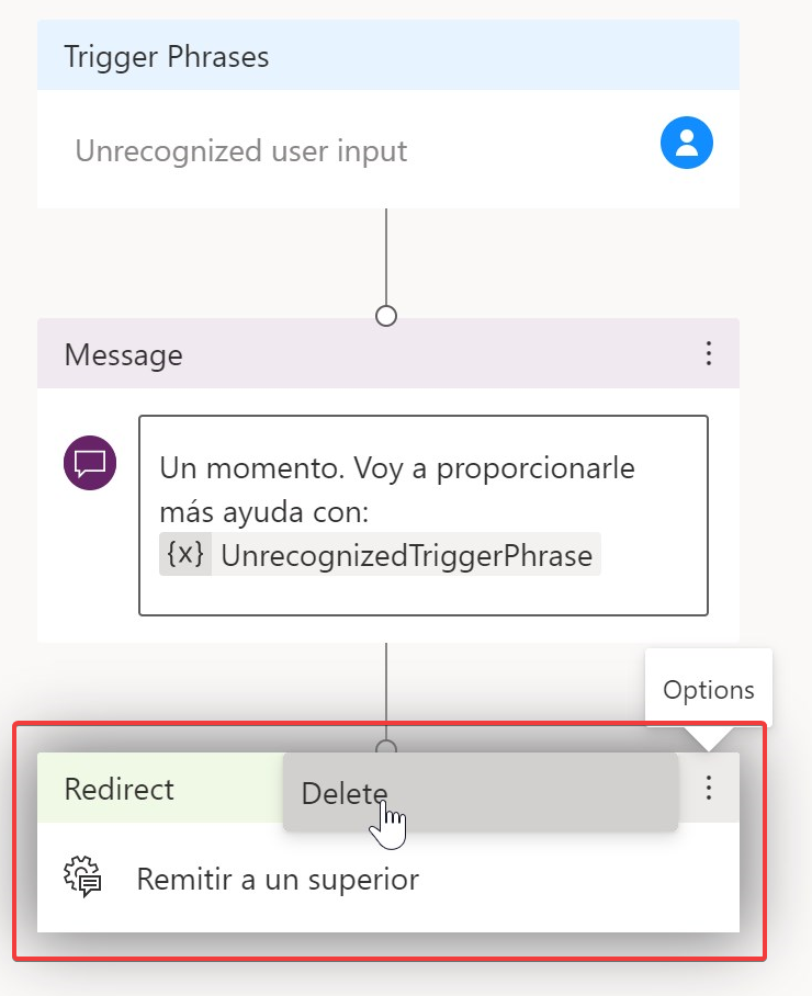 Imagen 5.- Eliminando la acción &ldquo;Redirect&rdquo;.