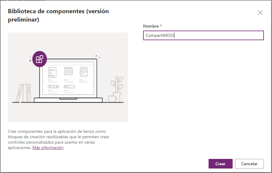 Imagen 3.- Creando una Biblioteca de componentes Power Apps.