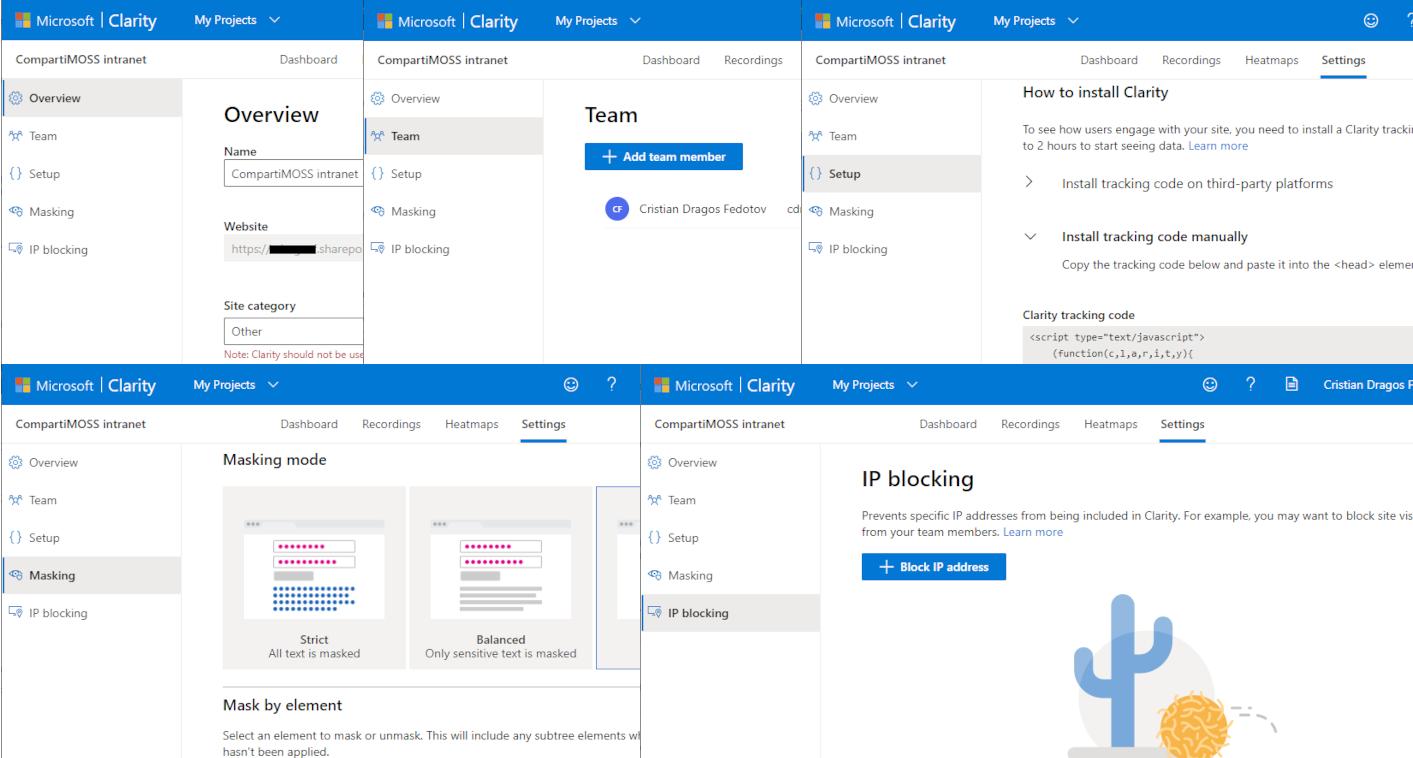 Imagen 3.- Pantalla de configuración de un proyecto en Microsoft Clarity.