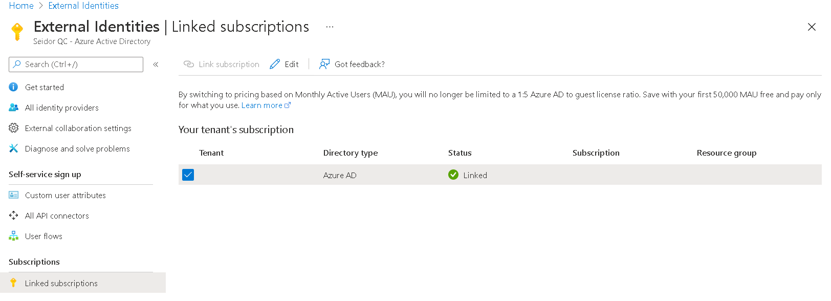 Imagen 2.- Acceso a la sección de External Identities &ndash; Linked Subscriptions.
