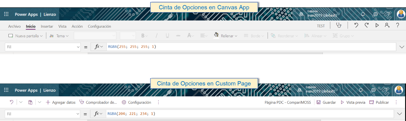 Imagen 12.- Diferencias a nivel de interfaz.