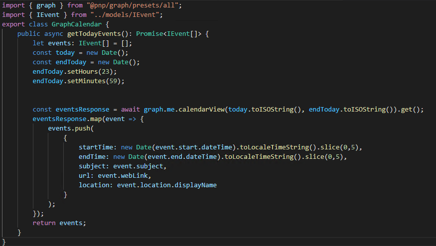 Imagen 6.- Método que recupera los datos desde Microsoft Graph.