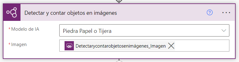 Imagen 13.- Configuración de la acción “Detectar y contar objetos en imágenes”.
