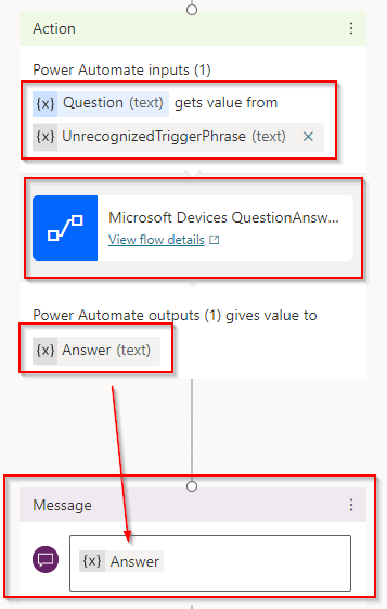 Imagen 12 - Llamar al flujo de PA cuando se ejecuta el Fallback Topic de PVA.