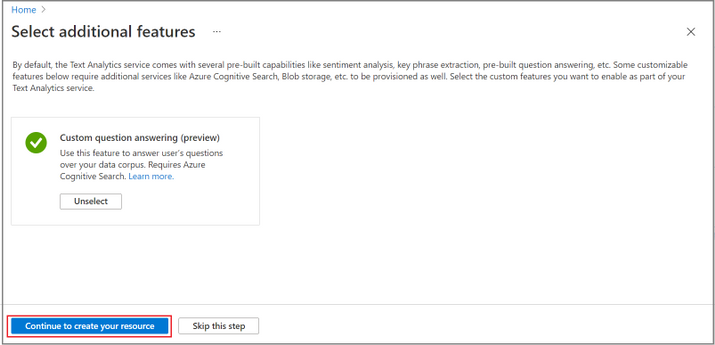 Imagen 3.- Selección del servicio Custom Question Answering.