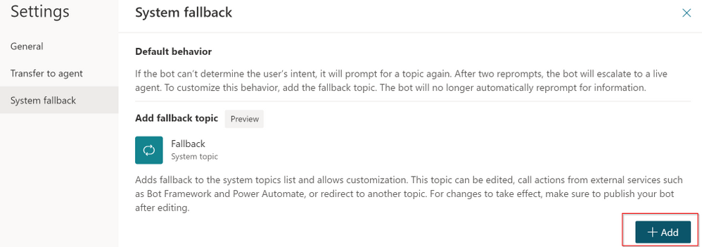 Imagen 8 - Añadir un fallback topic a nuestro bot.