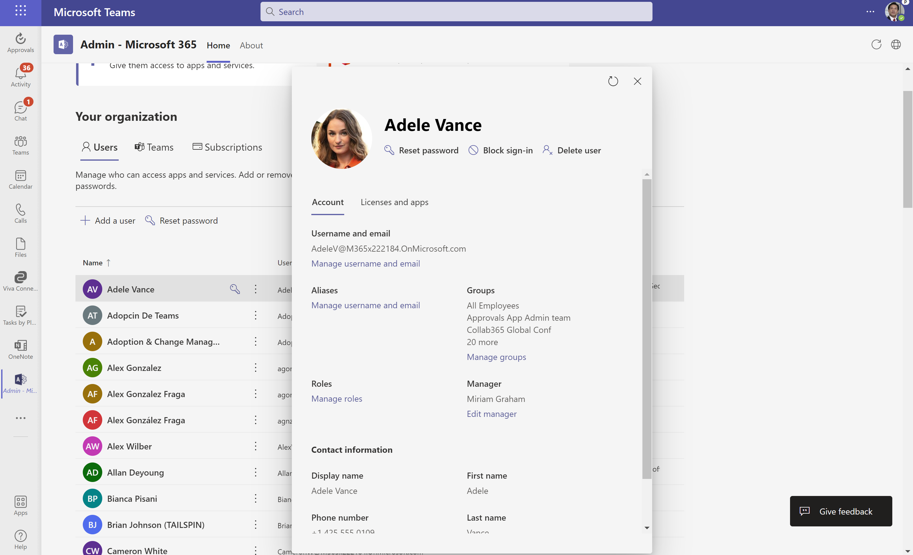 Imagen 6.- Detalle de un usuario existente en la Admin – Microsoft 365 App.