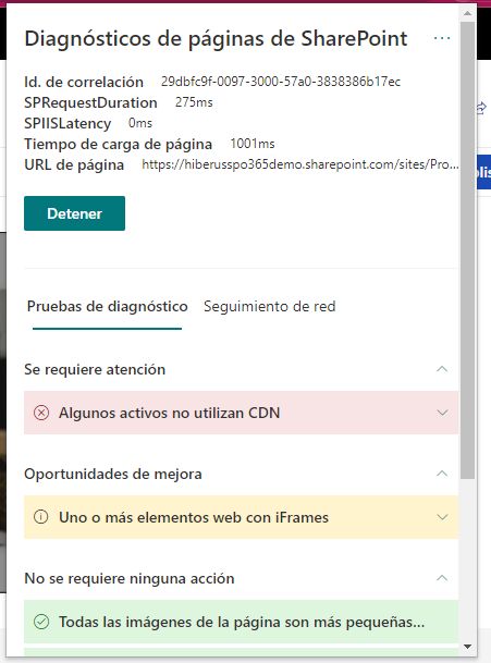 Imagen 2.- Diganóstico de Páginas SharePoint.
