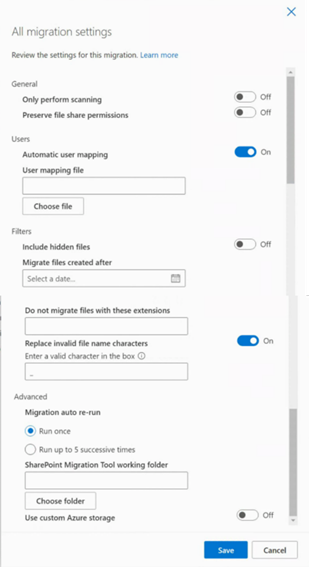Imagen 6.- Configuración de la migración