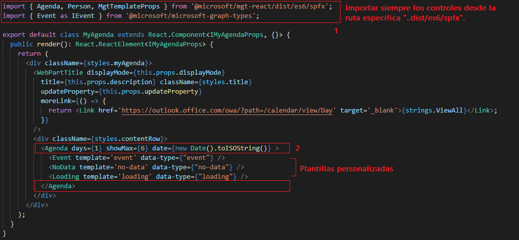 Imagen 3.- Importación y uso de los componentes web.