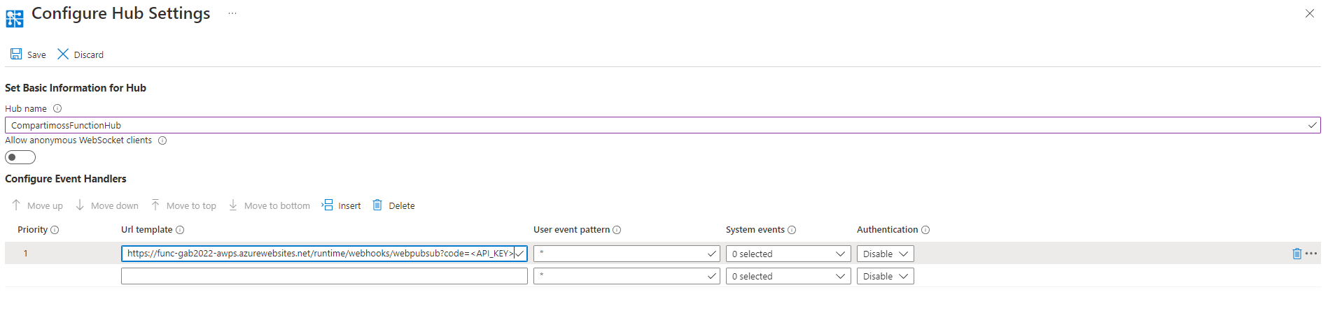 Imagen 2.- Configurando el desencadenador WebPubSubTrigger.