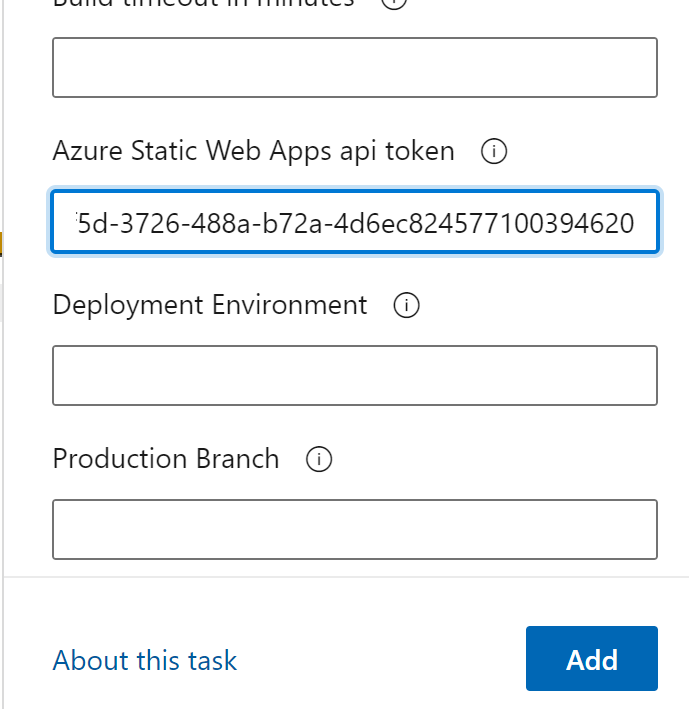 Imagen 23 - Configuración del token de implementación en la tarea de despliegue