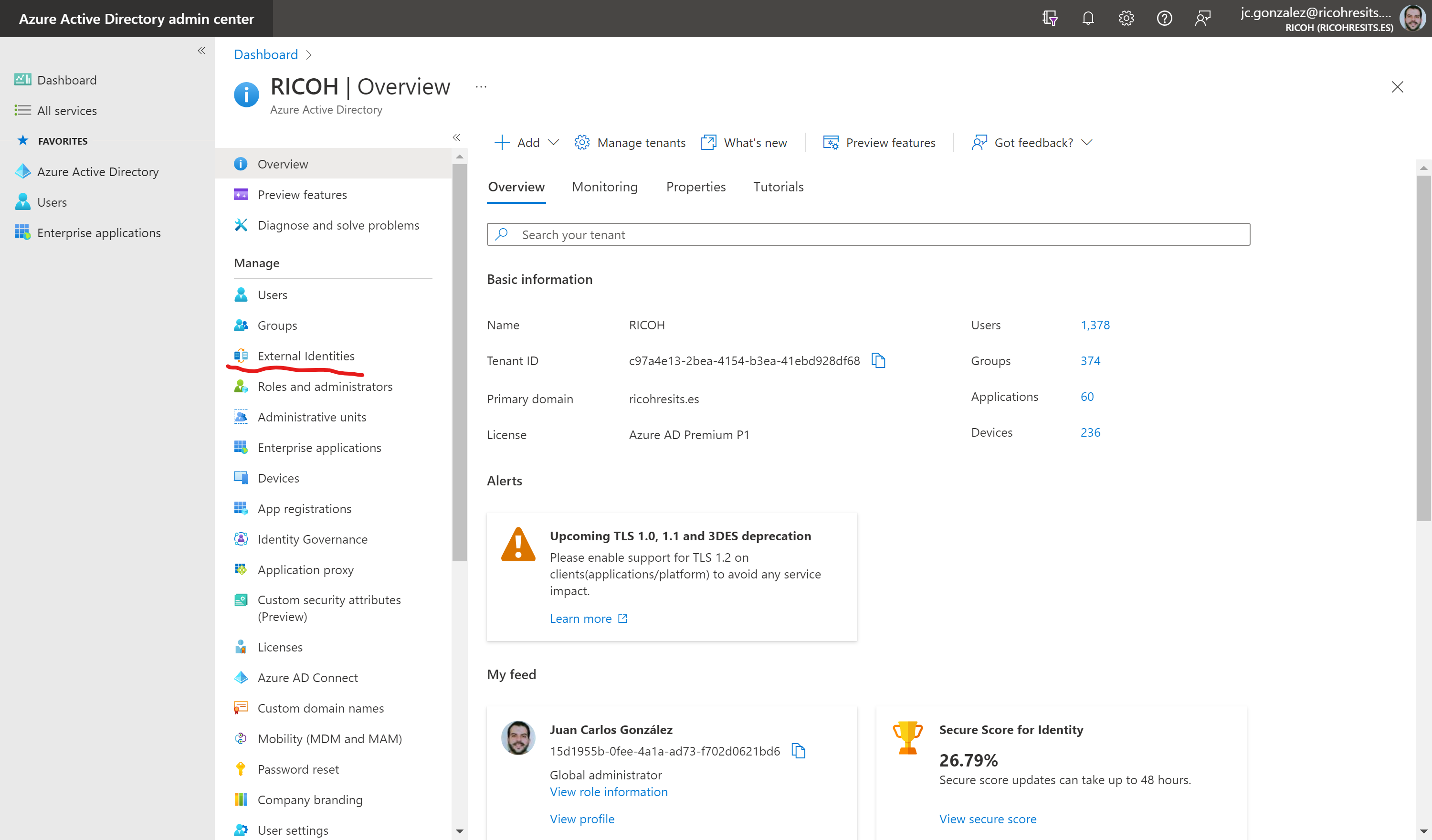 Imagen 5.- Acceso a la sección External Identities en Azure AD.