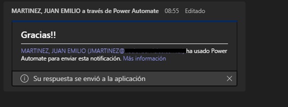 Imagen 7.- Respondiendo en la Adaptive Card.