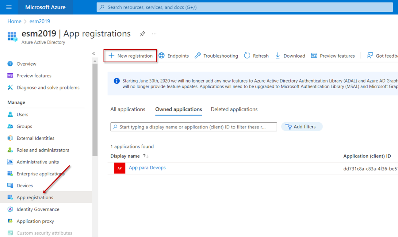 Imagen 14.- Registro de la Aplicación en Azure AD.