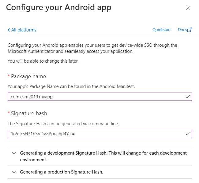 Imagen 17.- Configuración del paquete de Android.