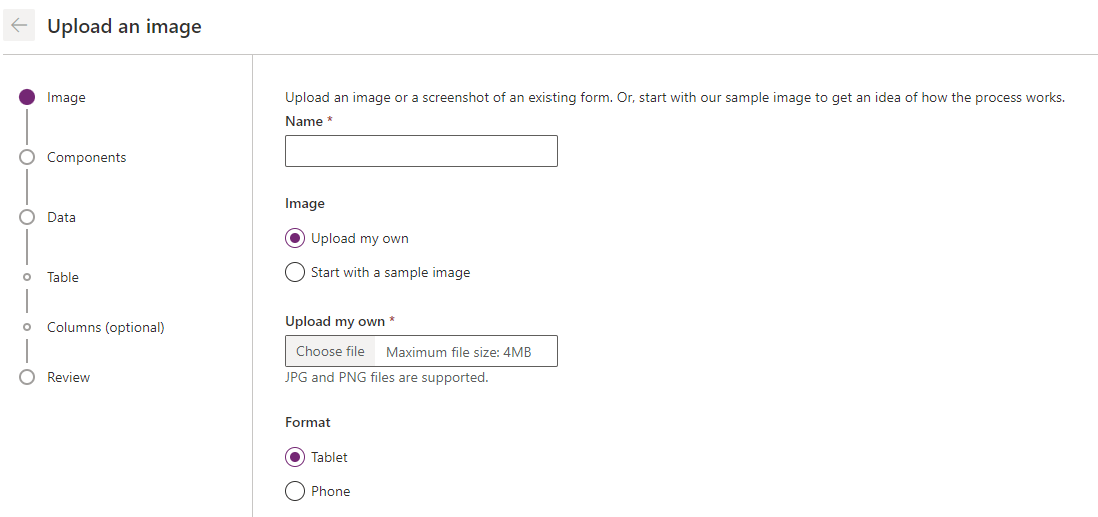 Imagen 3.- Cargando la imagen para crear la Power App.
