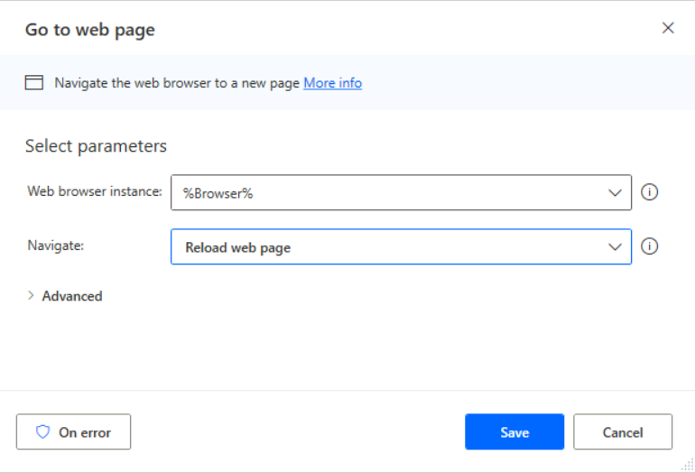 Imagen 29.- Acción “Go to web page”.