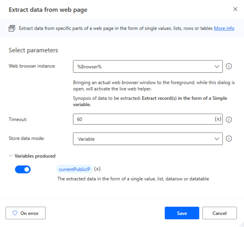 Imagen 30.- Acción “Extract data from web page”.