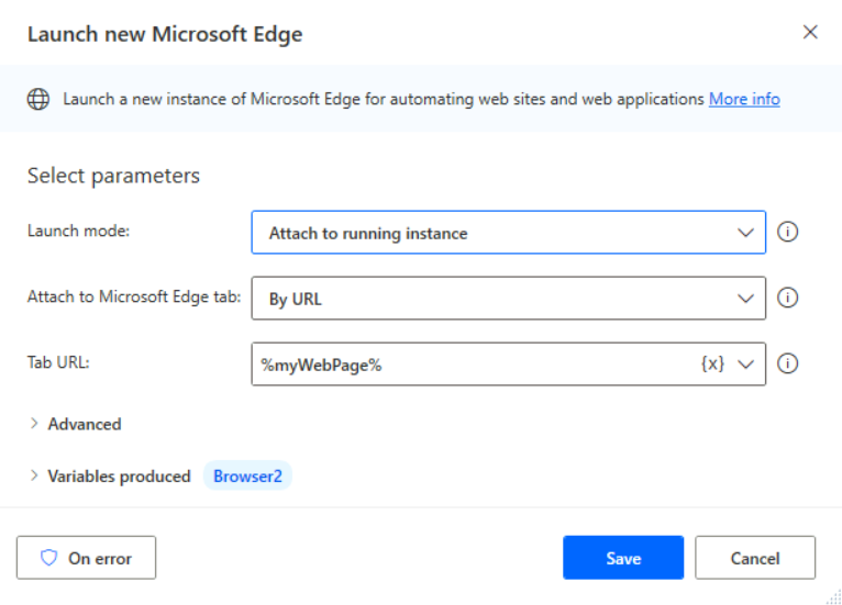 Imagen 37.- Acción “Launch new Microsoft Edge”.