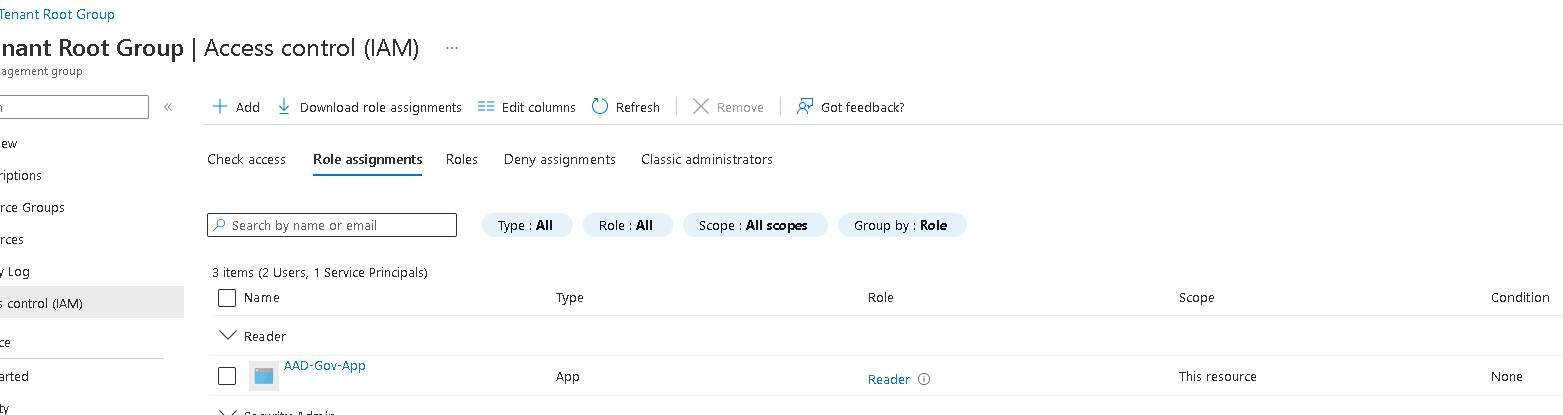 Imagen 2.- Role assignments para la App.