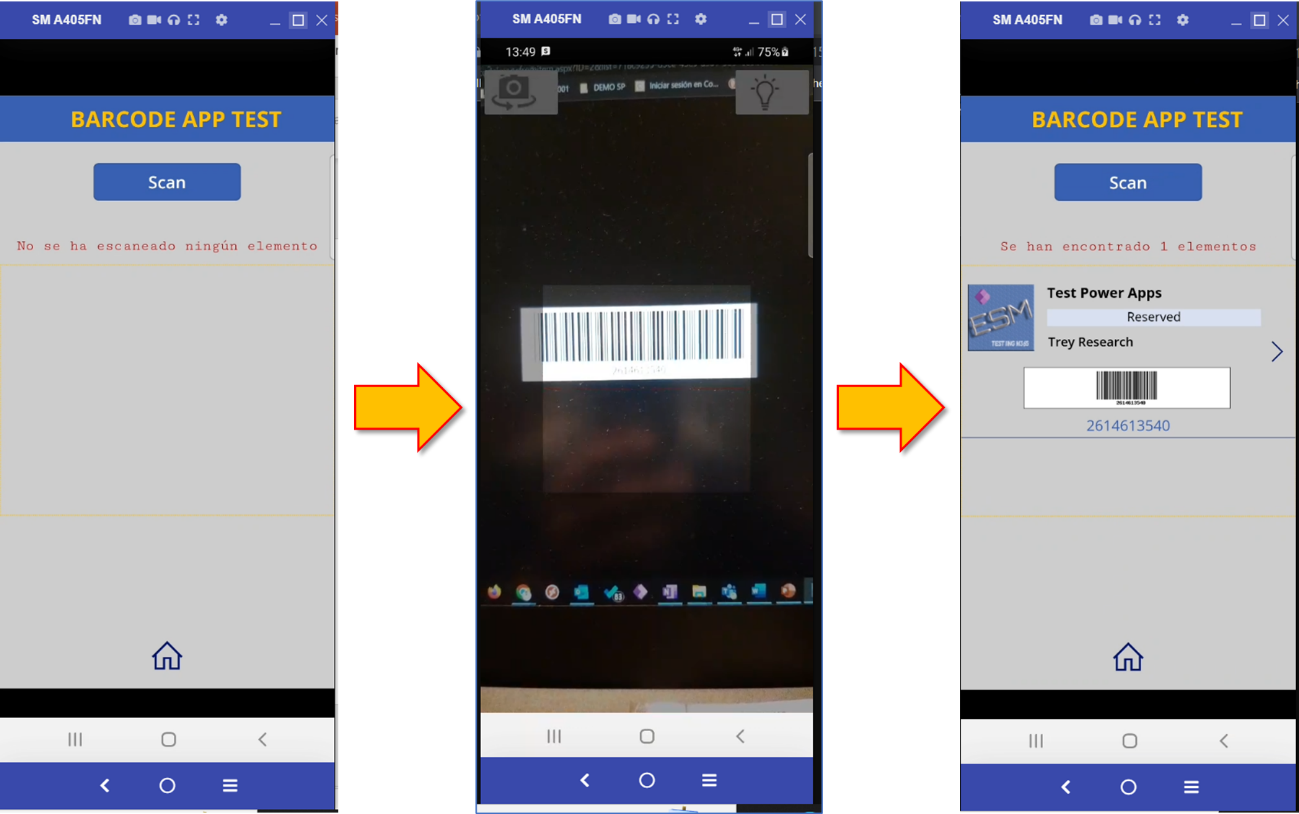 Imagen 17.- Visualizando el Barcode y Barcode Value en la Power App.